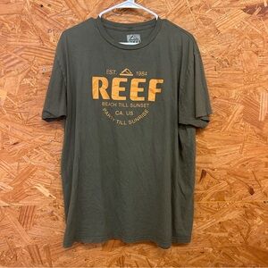 Reef Men's Olive Tee with Orange Graphic - Size XL